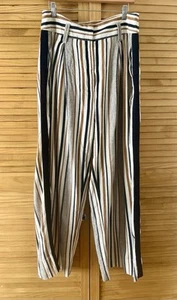 ME + EM Trousers Womens UK 14 Striped Multicoloured Cotton Linen No Belt - Picture 1 of 8