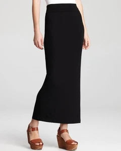 Eileen Fisher NWT Foldover Straight Maxi Skirt Black Jersey Stretch Classic M - Picture 1 of 12