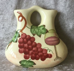 Copa de cerámica italiana pintada a mano de uvas y flores de vino con 2 caños - Imagen 1 de 8