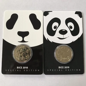 2018 2019 UNC $1 BICE Mob of Roos with Panda Privy Mark Coin on Card Set - Picture 1 of 2