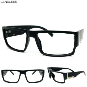 Mens Hardcore Biker Gangster Matte Black Lensless Eye Glasses Frame Only NO Lens - Picture 1 of 7