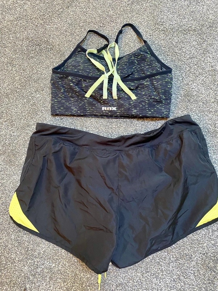 Soffe Original Forrado Pantalones Cortos para Correr Mujer’s Mediano Negro y RBX Sujetador Deportivo M Foto 1 de 3