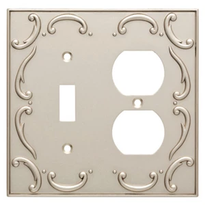 Nickel Switch Duplex Toggle Outlet Wall Plate French Lace  - Picture 1 of 2