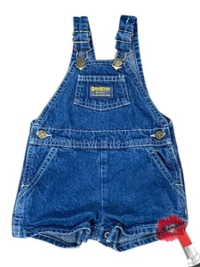 Vintage OshKosh B’gosh Overall Shorts Baby Toddler 18M Blue Denim Made In USA - Picture 1 of 15