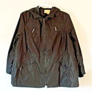 Michael Kors Hooded Lightweight Anorak Black Raincoat Cinched Waist Womens 1X - Picture 1 of 9