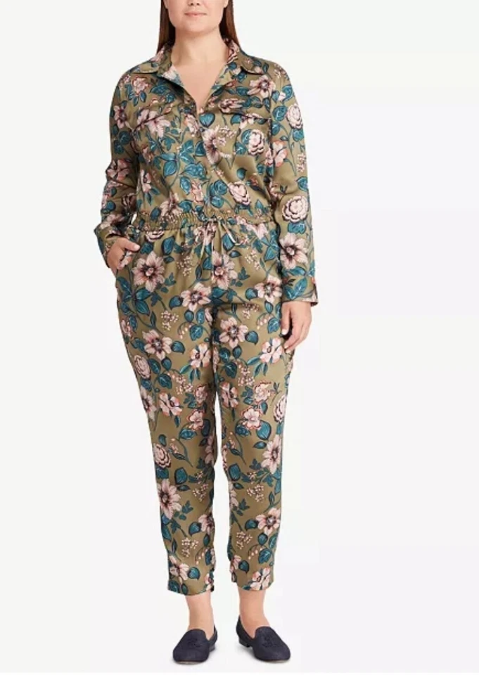 $245 Nuevo con Etiquetas Mono Lauren Ralph Lauren Manga Corta Floral Satinado PLUS Talla 16W Foto 1 de 4