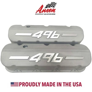 Big Block Chevy 496 Tall Valve Covers Raised Logo - Bead Blast - Ansen USA - Picture 1 of 7