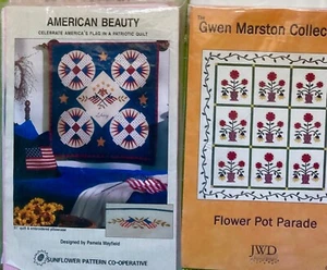 Lot of 5 Quilt Pattern Historical Reproduction 1860-1910 Stars Flower Pots Flag - Picture 1 of 4