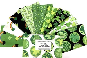 Lucky Green Shamrocks Rainbows Layer Cake 40 -10" Squares Quilting Sewing Fabric - Picture 1 of 1