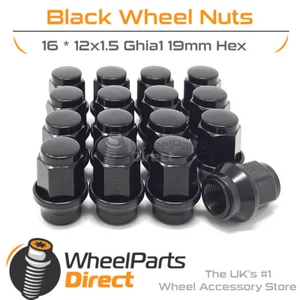 Wheel Nuts (16) 12x1.5 Ghia Black for Ford KA [Mk1] 96-08 on Original Wheels - Picture 1 of 4