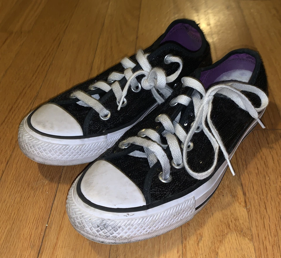 Zapatos Converse negros de caña baja All Star lentejuelas para hombre’s 4 mujeres’s 6� plantilla púrpura Foto 1 de 4