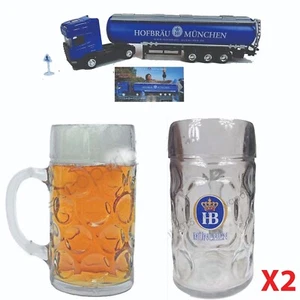 HB Hofbrauhaus 2 x Dimpled Beer Glass 620ml Steins + Model Beer Fuel Truck BNIB - Picture 1 of 1