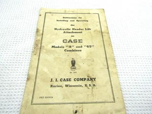 J I CASE MODEL A & 65 COMBINES HYDRAULIC HEADER LIFT ATTACHMENT INSTRUCTIONS - Picture 1 of 4