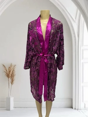 Bata kimono Victoria's Secret vintage etiqueta dorada encaje púrpura frente abierto talla única Foto 1 de 4