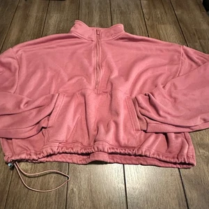 90 Degree Grey Half Zip Crop Oversized Workout Athletic Sweatshirt Large - Picture 1 of 6