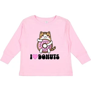 Inktastic Donut Lover I Love Donuts Cat Toddler Long Sleeve T-Shirt Dessert Cute - Picture 1 of 7