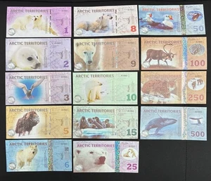 Arctic Territories Polar Dollars Banknotes -Lot 14pcs- Animal Wildlife - Picture 1 of 5
