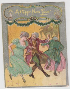 New Year Couple Dancing Vintage Postcard - Picture 1 of 2