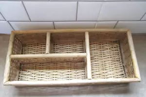 Organizer in vimini intrecciato scrivania/vanity vassoio 4 scomparti rattan bordo bambù - Foto 1 di 4