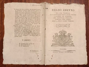 14497-REGNO DI SARDEGNA, REGIO EDITTO, VITTORIO AMEDEO, DISERTORI DI TRUPPE,1793 - Picture 1 of 2