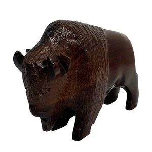 Scultura bisonte di bufalo in legno intagliato a mano in ferro deserto sud-ovest - Foto 1 di 6