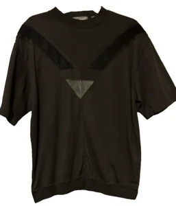 Mens Vintage 80s 90s Black pullover Shirt M.E. Sport Large leather accents GEO - Picture 1 of 9
