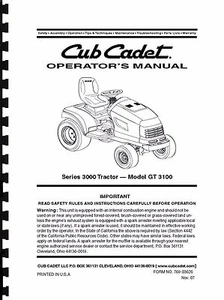 Cub Cadet Lawn Tractor Operator's Manual Model No. GT 3100 - Picture 1 of 1