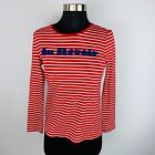 Talbots Womens Petite Small S SP Red White Stripe Top Beaded Au Revoir 