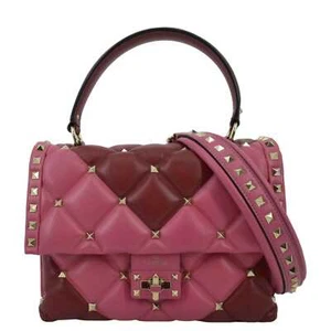 VALENTINO Rockstud Medium Candystud Leather Top Handle Shoulder Bag Pink - Picture 1 of 12