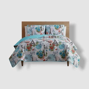 VCNY Home White/Blue Eiffel Reversible 3-Pc. King Size Quilt Set | 101 x 86" - Picture 1 of 5