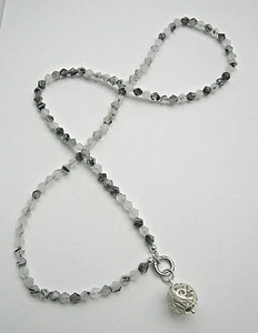 Collana di pietre preziose in quarzo tormalina lunga 67 cm con ciondolo e chiusura in argento 925 - Foto 1 di 9