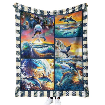 Manta de franela para animales marinos impresa digital regalo suave cómoda Foto 1 de 4