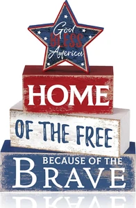 4 Pcs Farmhouse 4Th of July Patriotic Table Sign Independence Day Table Wood Dec - Picture 1 of 12