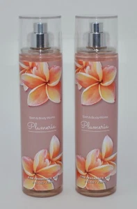 2 NEW BATH & BODY WORKS PLUMERIA FINE FRAGRANCE MIST SPRAY 8OZ LARGE PEACH APPLE - Picture 1 of 6