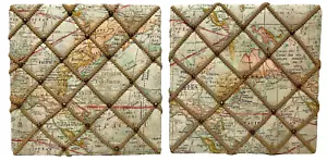 Global World Map French Memo Memory Bulletin Board Square Homemade 14" Lot of 2 - Picture 1 of 6