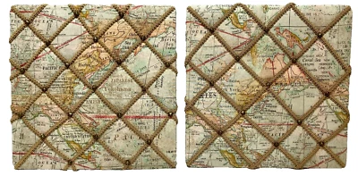 Global World Map French Memo Memory Bulletin Board Square Homemade 14" Lot of 2 - Image 1 of 4