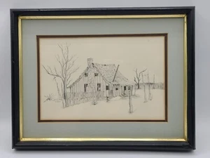 Billy Hicks Signed & Framed House With Picket Fence Etching Pencil Drawing 1973 - Picture 1 of 5