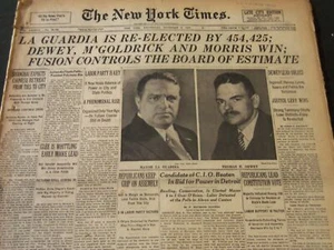 1937 NOVEMBER 3 NEW YORK TIMES - LAGUARDIA WIEDERGEWÄHLTE DEWEY GEWINNT - NT 5547 - Bild 1 von 6