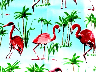 Tela para terraza patio exterior Berkshire flamenco aguamarina rosa verde por yarda Foto 1 de 4