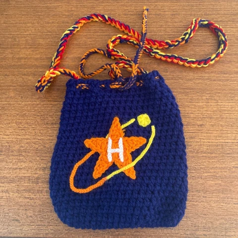 Houston Astros MLB Homemade Crochet Afghan Cinch Drawstring Bag Purse Cap Cover