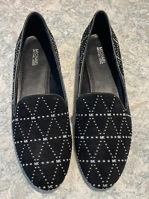 Michael Kors Natasha Black Leather Silver Micro Studded Loafers-sz 9M New NO BOX - Image 1 of 4