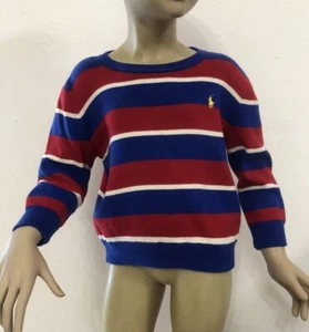 POLO RALPH LAUREN Kids Blue Red White Logo Striped Sweater Size 3 Years Cotton - Picture 1 of 14