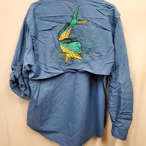 HOMERUN APPAREL HR Hemd Atmungsaktiv BESTICKT Mahi-Mahi L/S Blau Herren Größe L - Bild 1 von 18