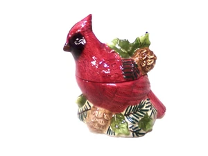 DE COLECCIÓN TEMPORADA ROJO BRILLANTE CARDINAL CON PIÑAS CUBIERTO PLATO DE CARAMELO EN CAJA - Imagen 1 de 6