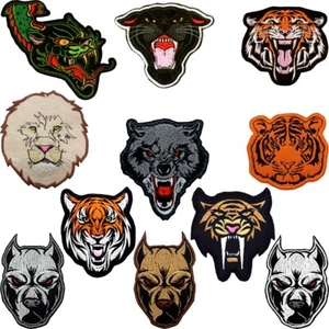 Wildtiere Aufnäher bestickt Katze Katzen Löwe Panther Tiger Drache Pitbull Hund - Bild 1 von 12