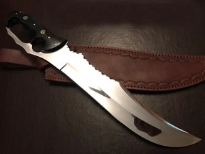 FIF HANDMADE D2 STEEL MIRROR POLISHED BULL HORN HUNTING BOWIE KNIFE WITH SHEATH - Picture 1 of 9