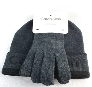 Calvin Klein Beanie & Strickhandschuhe Set Strickbündchen Herren Anthrazit Grau Neu Z1 - Bild 1 von 11
