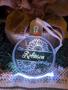 Personalised Name Christmas Sunflowers Bauble LED Light Hanging Tree Decoration - Picture 1 of 11
