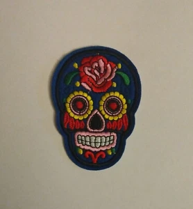 Tag der Toten Sugar Skull gestickte Bügelbild Patches - DUNKELBLAU - Bild 1 von 2