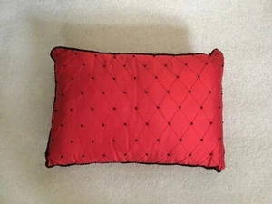 RED SILK CUSHION WITH BLACK BEADS & BLACK CORD  NEW - Picture 1 of 2